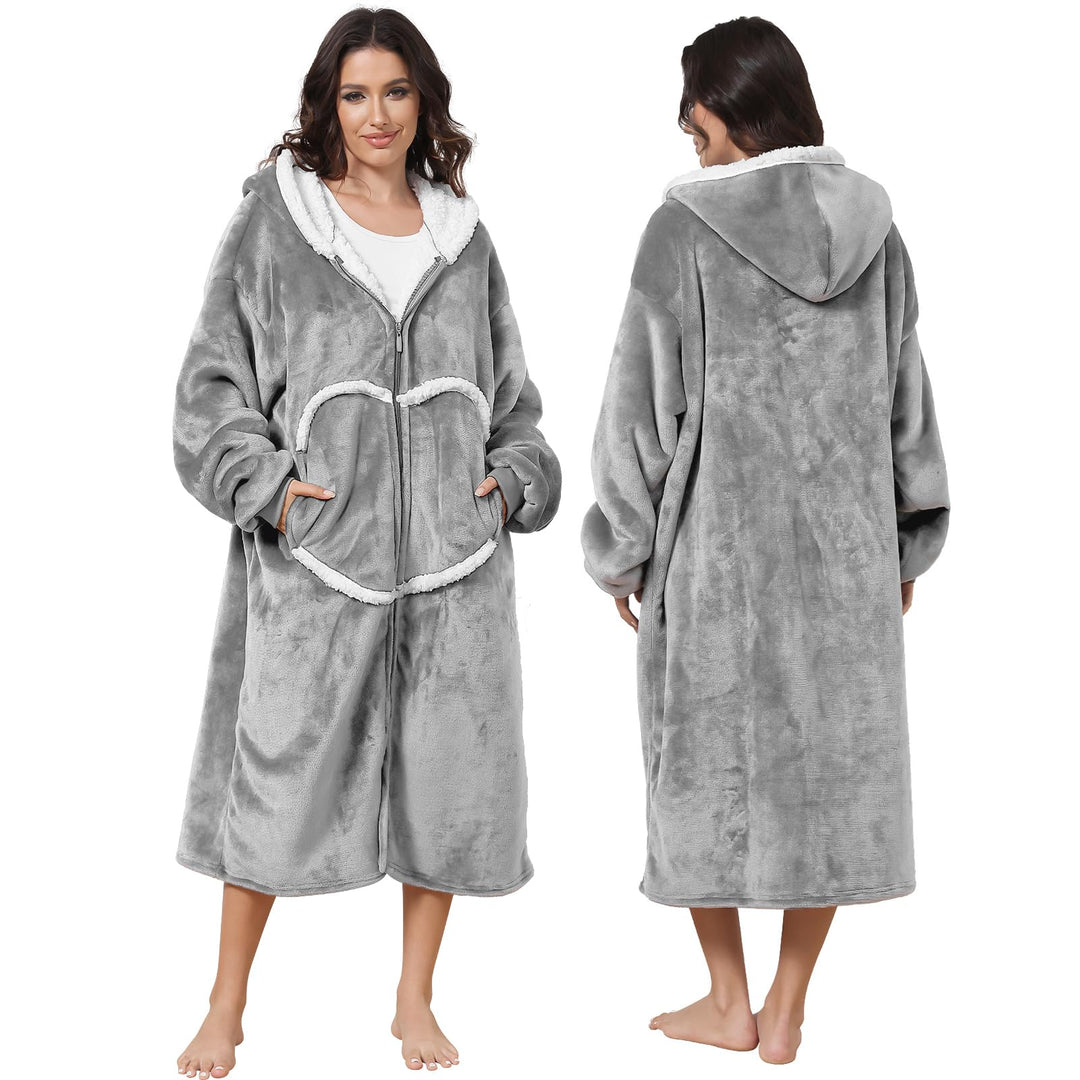 FEELJAM Decke mit Ärmeln und Kapuze, Hoodie Decken Pullover Kuscheldecke mit Ärmeln und Reissverschl