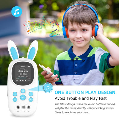 16GB Bluetooth MP3 Player Kinder, Niedlicher Hase Kinder Musik MP3 Player mit Kopfhörer & Lautsprech