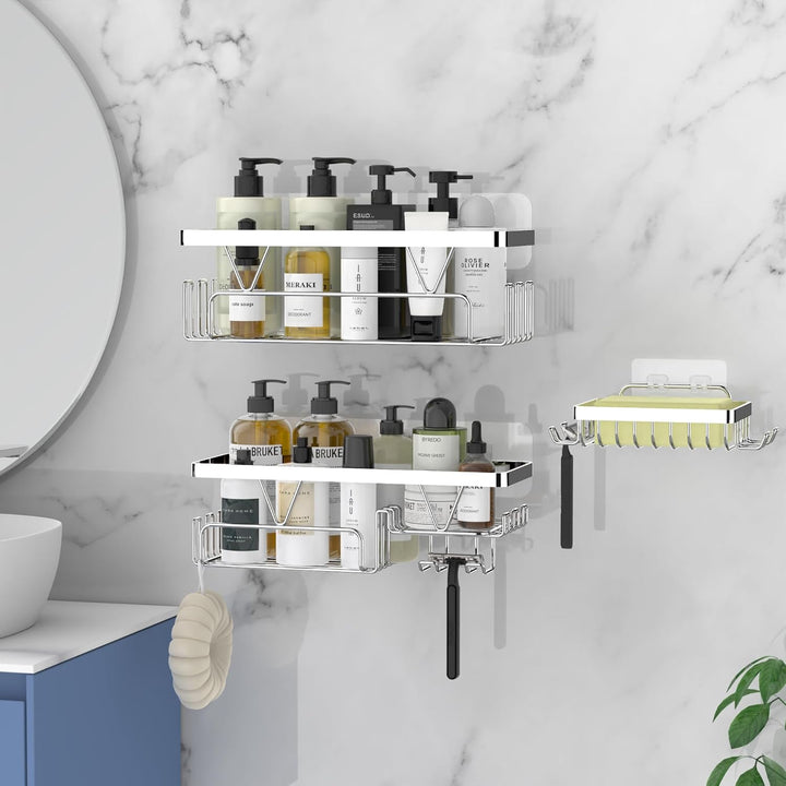 Kegii Duschablage ohne bohren, Badezimmer Duschregal, Duschkorb Silber, Silber