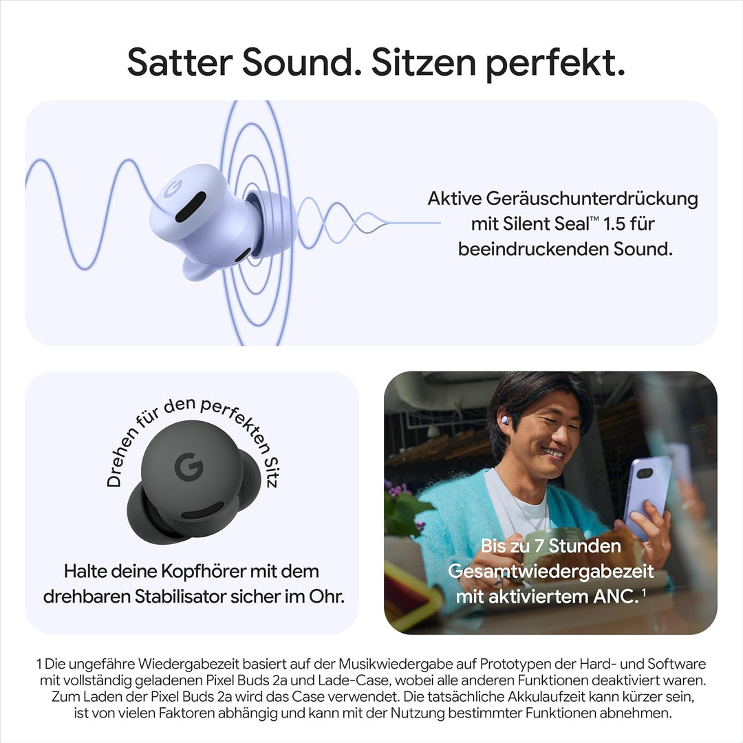 Google Pixel Buds 2a – Kabellose Kopfhörer mit aktiver Geräuschunterdrückung – Leicht und bequem – W