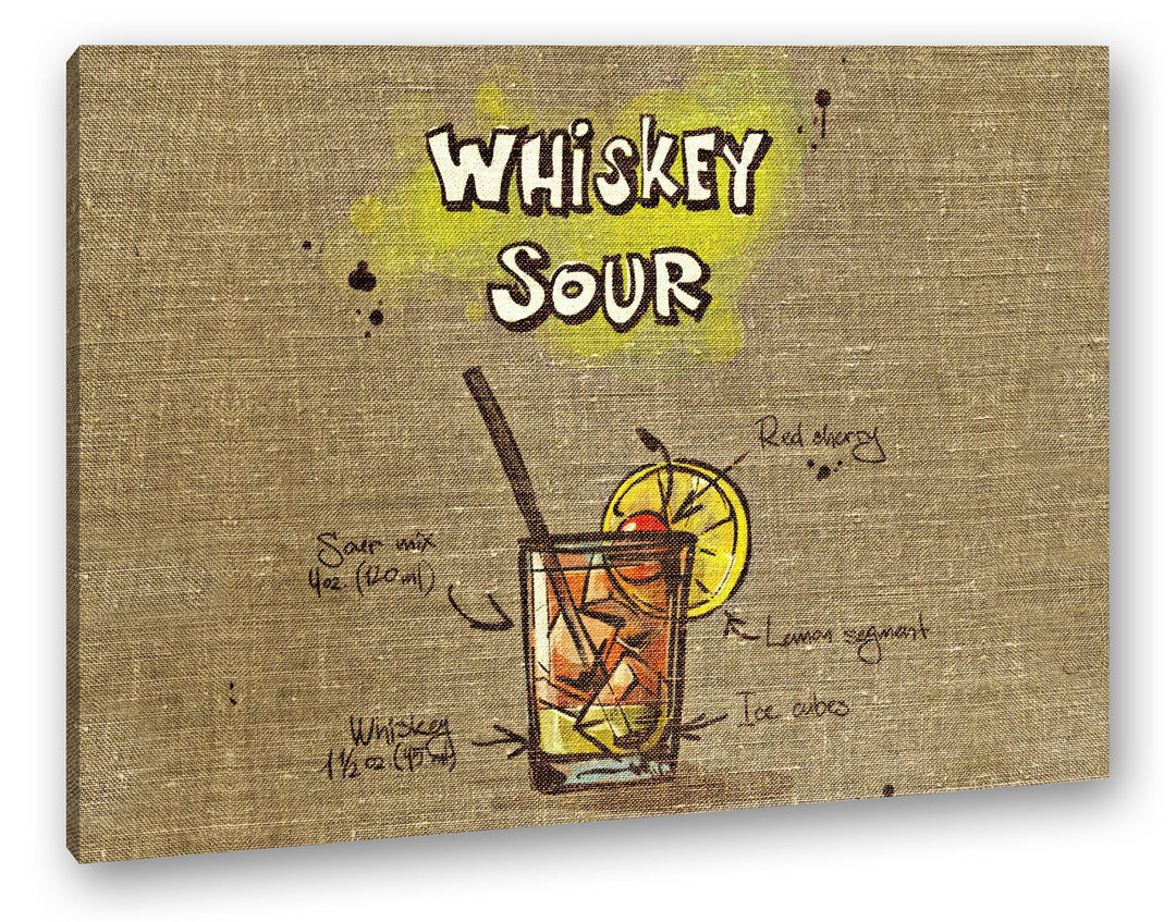 deyoli Rezept für einen Whiskey Sour Format: 80x60 als Leinwandbild, Motiv fertig gerahmt auf Echtho