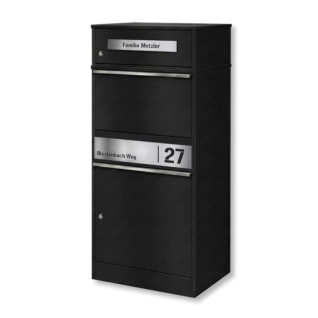 Metzler Paketbox mit 1 Briefkasten – Einzel-Briefkasten mit Paketfach & Namensgravur, personalisiert