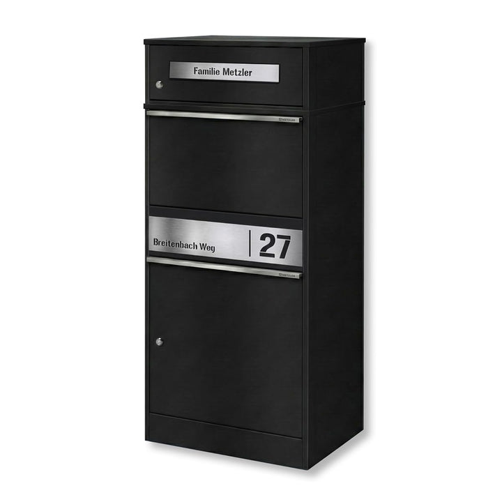 Metzler Paketbox mit 1 Briefkasten – Einzel-Briefkasten mit Paketfach & Namensgravur, personalisiert
