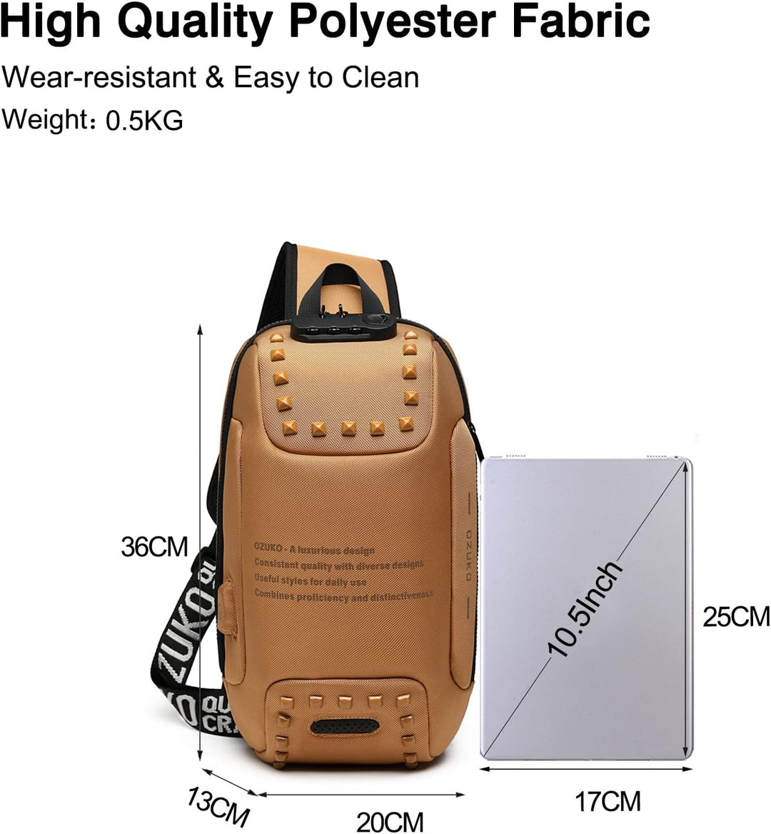 FANDARE Brusttasche Sling Bag Sling Rucksack Schultertasche mit USB-Ladeanschluss Passwortschutz Cro