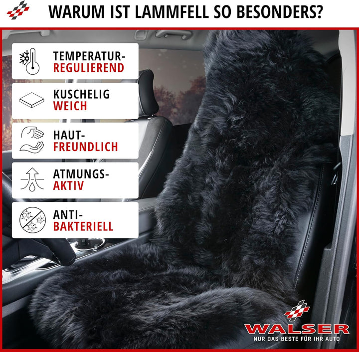Walser Premium Lammfell Sitzauflage Marla, 100% Lammfell Autositz Sitzauflage mit 5cm Wollhöhe, Sitz