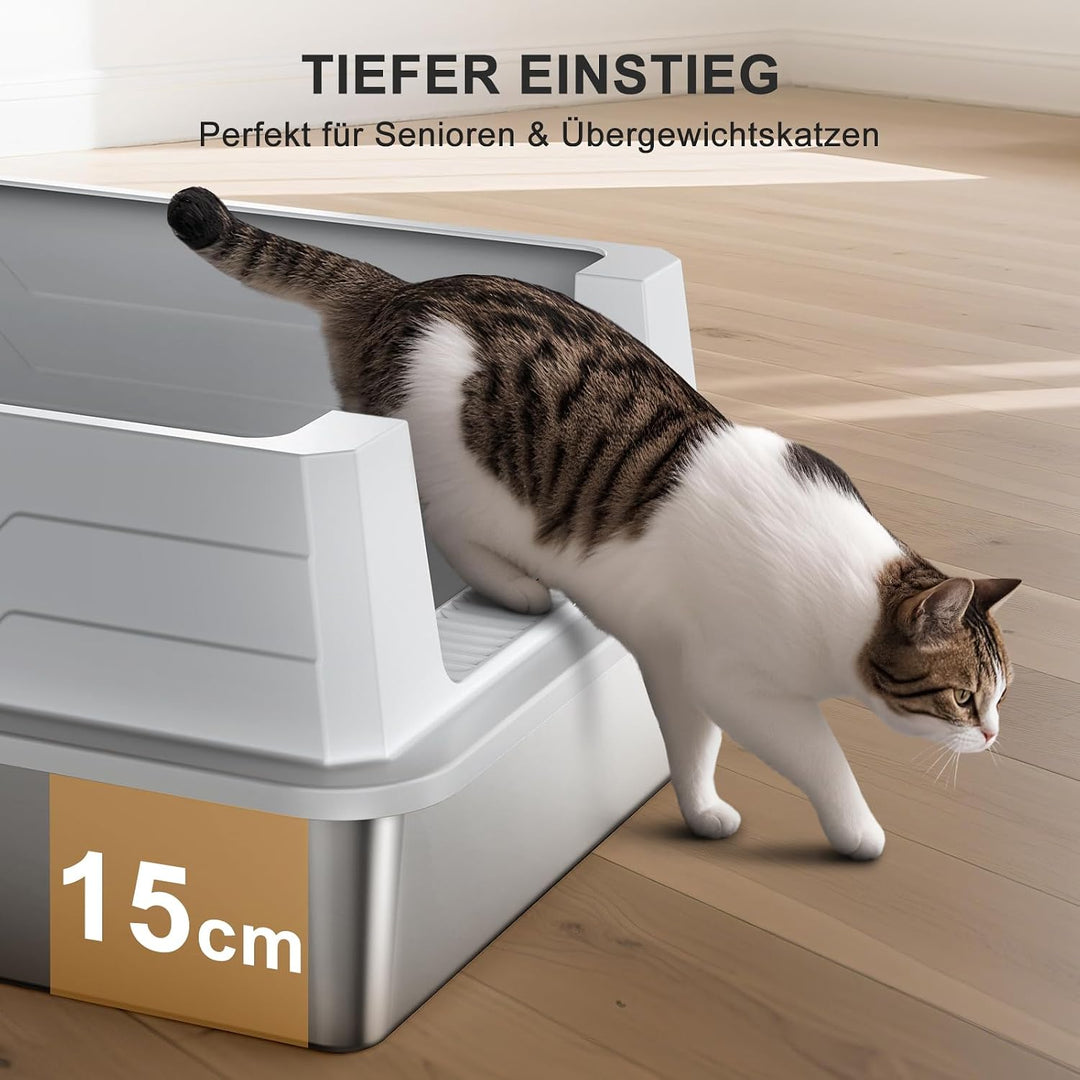 MIXJOY Katzenklo Edelstahl XXXL Grosse Katzentoilette 71x51cm Hohe Wände | Anti-Haft, Geruchsneutral