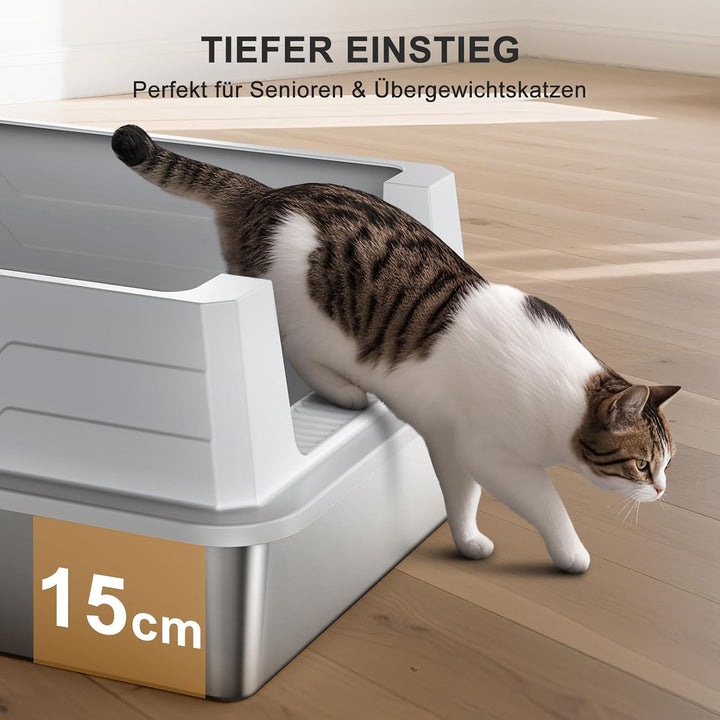 MIXJOY Katzenklo Edelstahl XXXL Grosse Katzentoilette 71x51cm Hohe Wände | Anti-Haft, Geruchsneutral