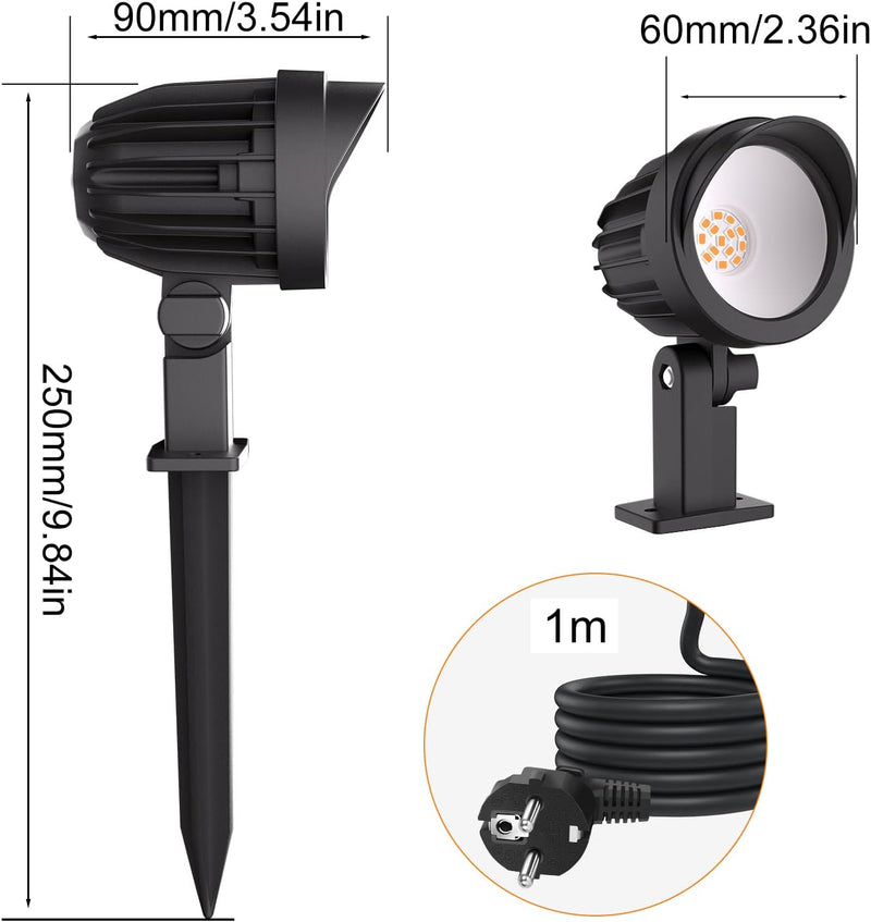 MEIKEE 7W Gartenbeleuchtung Warmweiss 2700K 500LM Gartenlampe IP66 Wasserdicht Gartenstrahler mit Er