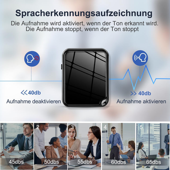 Mini Diktiergerät, TDW Mini Aufnahmegerät 16GB Diktiergerät mit Mikrofon Stimmenaktivierung Klein Ab