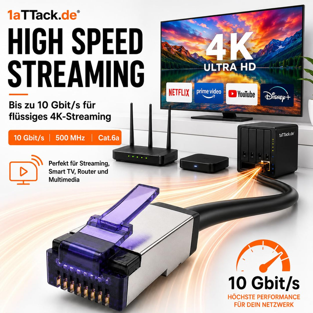1aTTack.de - 30m - CAT6a Superflex- Ethernet Gigabit LAN Netwerkkabel RJ45 CAT6 A Patchkabel 10000 M