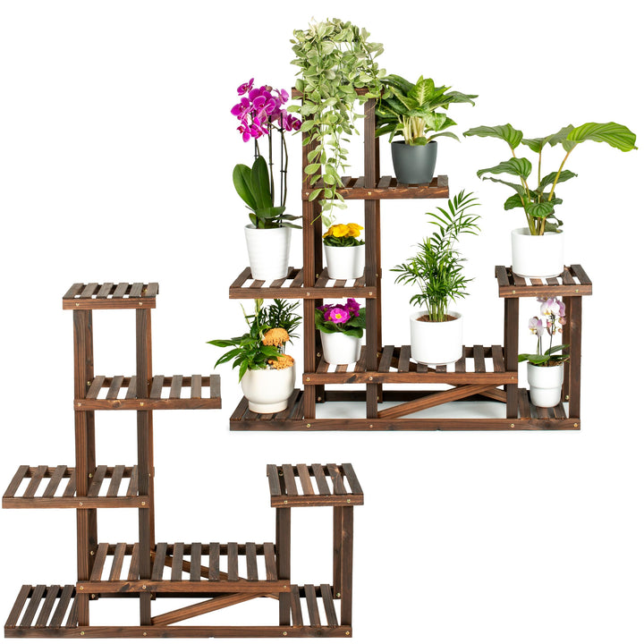 TTL HOME Pflanzenregal SKYLINE 2erSet - 96 x 97 x 25 cm Natur Holz braun Pflanzentreppe Blumenbank 9