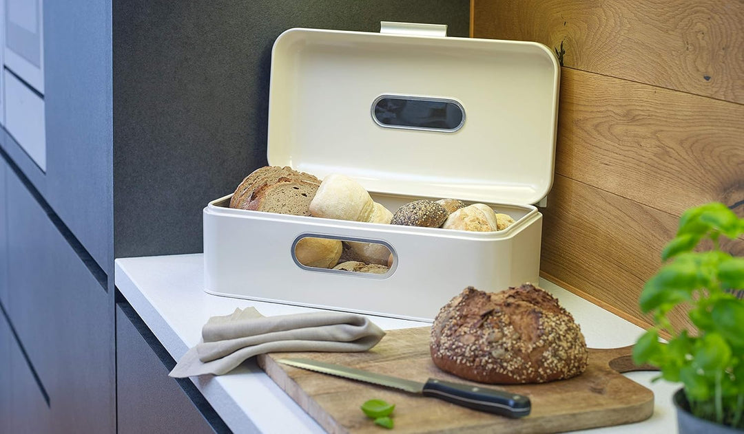 Echtwerk Brotkasten, Retro-Brotbox aus Metall mit Sichtfenster, Platzsparende Aufbewahrungsbox, Brot
