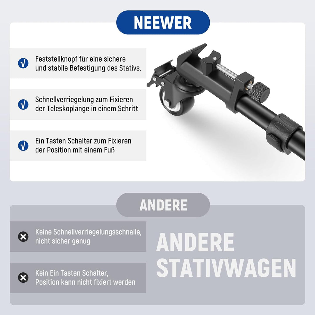 Neewer Fotografie Professionell Schwerlast-Stativ Dolly mit Gummi-Räder und verstellbaren Beinbefest