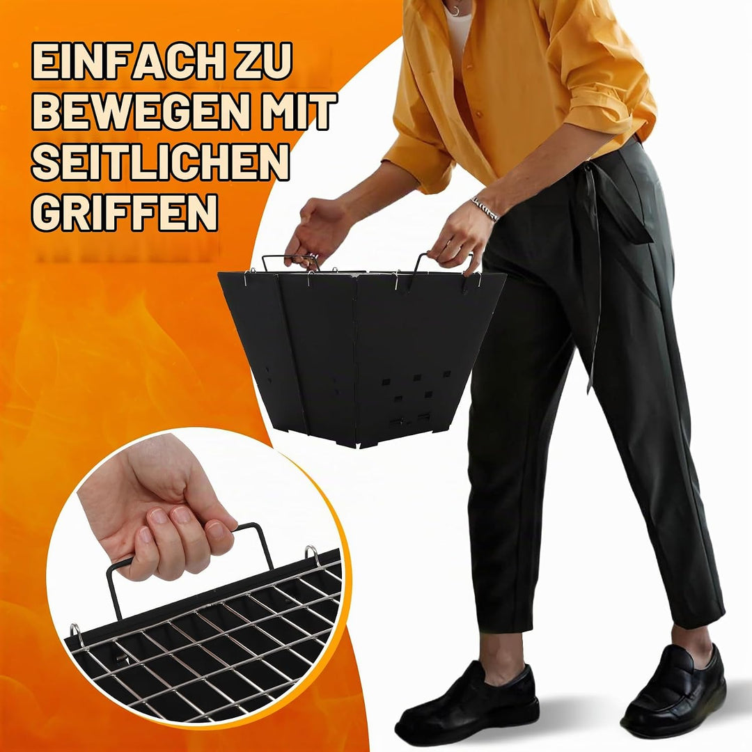 REDCAMP Faltbare Camping Feuerstelle mit Grillrost, tragbar, 2 in 1, Eisen