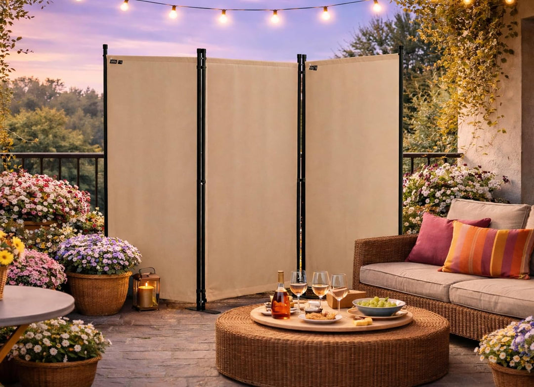 QUICK STAR Paravent 3 Teilig 170 x 165 cm Stoff Raumteiler Trennwand Balkon Sichtschutz Stellwand Fa