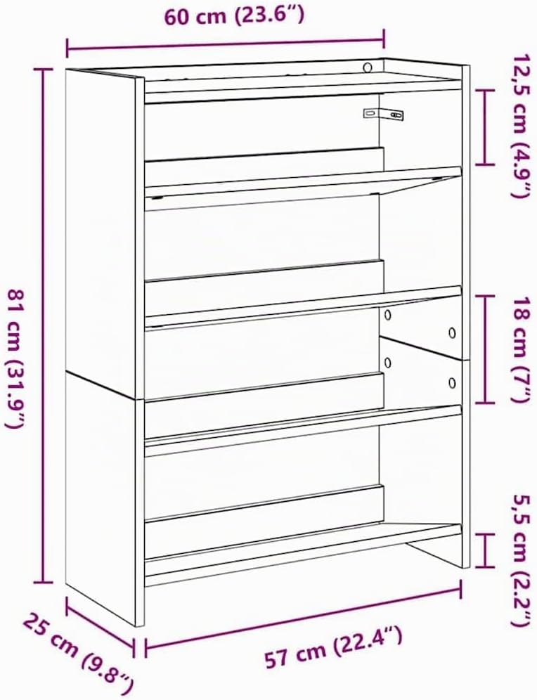 vidaXL Schuhregal Sonoma-Eiche 60x25x81 cm Holzwerkstoff, Schuhschrank, Schuhaufbewahrung, Schuhe Or