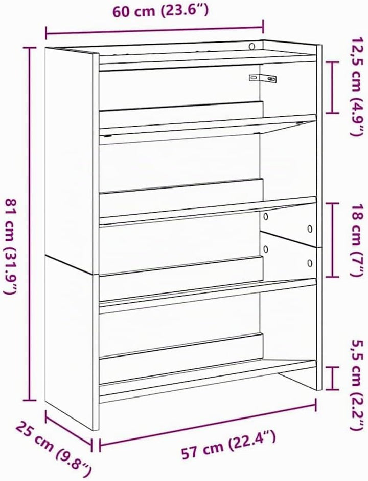 vidaXL Schuhregal Sonoma-Eiche 60x25x81 cm Holzwerkstoff, Schuhschrank, Schuhaufbewahrung, Schuhe Or