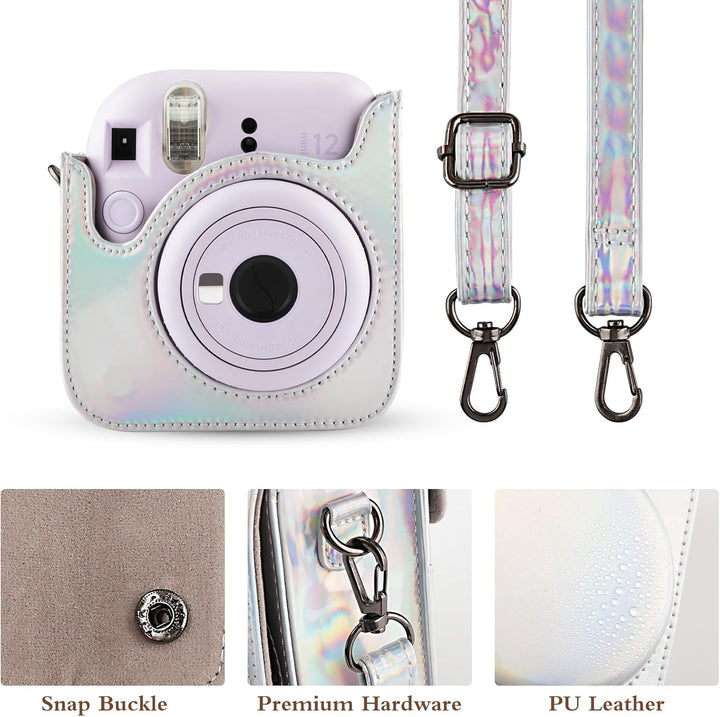 Kameratasche für Fujifilm Mini 12, PU-Leder Schutzhülle Kompatibel mit Instax Mini Instant und Digit