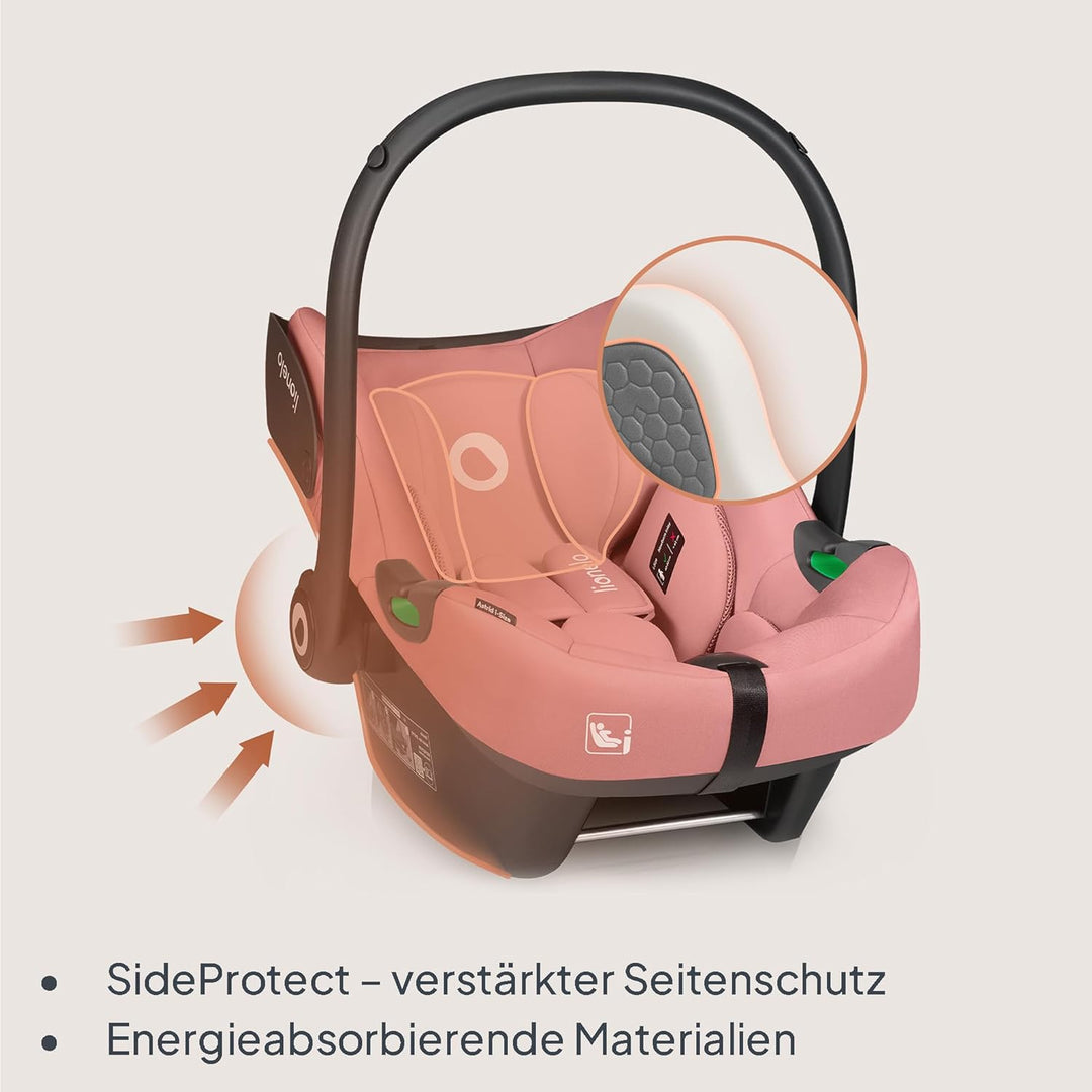 Lionelo ASTRID i-Size Baby Autositz 40-87 cm, Babyschale Gruppe 0+, Rückwärtsgerichtete Montage, 3-P