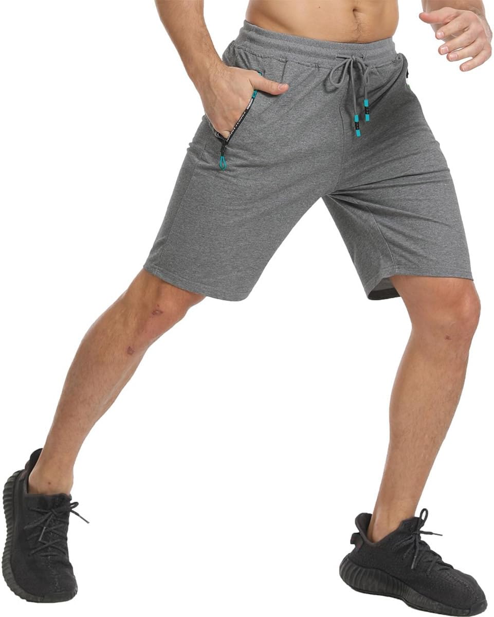 JustSun Herren Shorts Kurze Sporthose Baumwolle Stretchstoff mit Reissverschluss, S A Grau