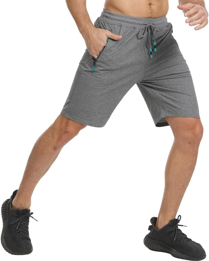 JustSun Herren Shorts Kurze Sporthose Baumwolle Stretchstoff mit Reissverschluss M A Grau, M A Grau