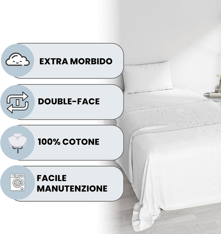 Italian Bed Linen “ Natural Color” Bettwäsche Set, Weiss/Weiss, Kleine Doppelte Weiss/Weiss Kleine D