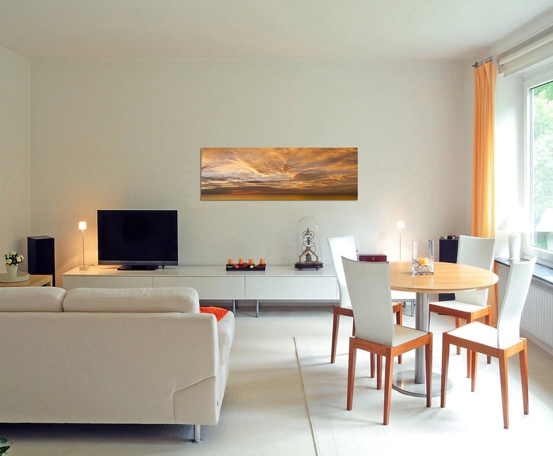 Paul Sinus Art Panoramabild auf Leinwand und Keilrahmen 150x50cm Ozean Wolkenhimmel Sonnenuntergang