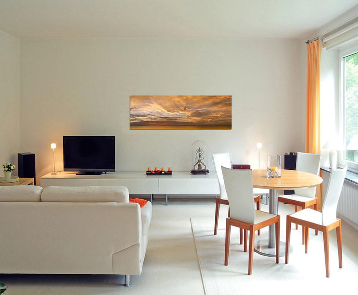 Paul Sinus Art Panoramabild auf Leinwand und Keilrahmen 150x50cm Ozean Wolkenhimmel Sonnenuntergang