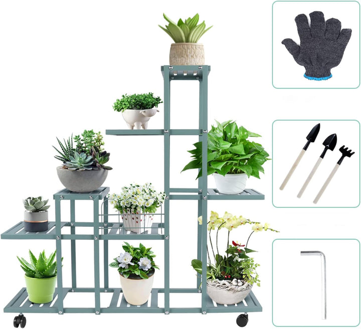 Wakects Pflanzenregal, Blumenregal für den Innenbereich aus Metall mit Rollen, dekoratives Regal für