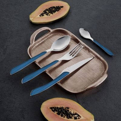 Amefa ECLAT Besteck Set | NATURE Blau Holz | Essbesteck 24-teilig für 6 Personen | Edelstahl rostfre