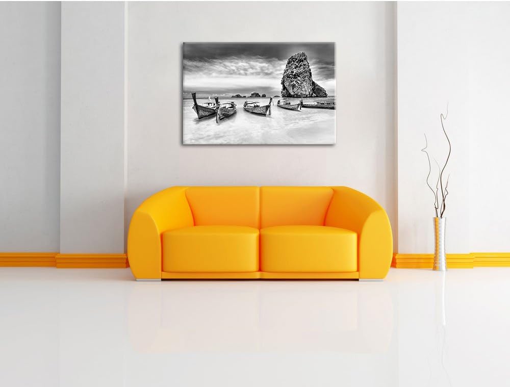 Pixxprint Monocrome, Schöne Boote von Einheimischen im Pazifik, Format: 100x70 auf Leinwand, XXL rie