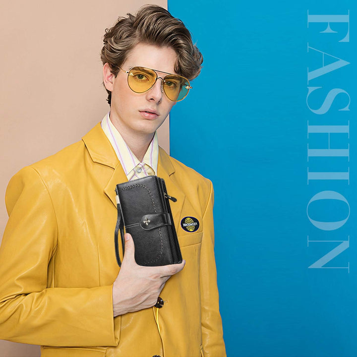 FANDARE Retro Geldbörse Wasserdicht Lange Portemonnaie Herren Damen Brieftasche Leder Portmonee Beut