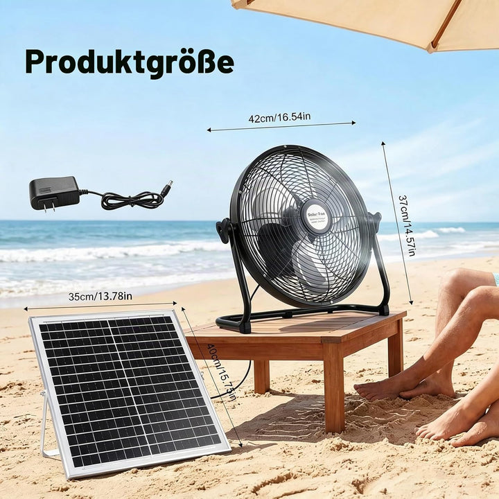 Solar Ventilator Outdoor Windmaschine 12 Zoll Ø, Ventilator mit Solarpanel Leise aus Metall, Leiser