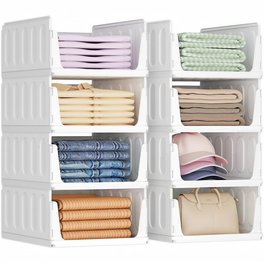 Lifewit 8er Set Stapelbare Kleiderschrank Organizer 42 cm Tief | Ausziehbar Kunststoff Ordnungssyste