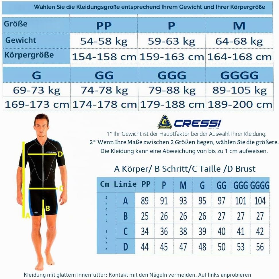 Cressi Lido Man - Shorty Neopren High Stretch 2 mm Neoprenanzug für Herren Schwarz -Blau XL, Schwarz