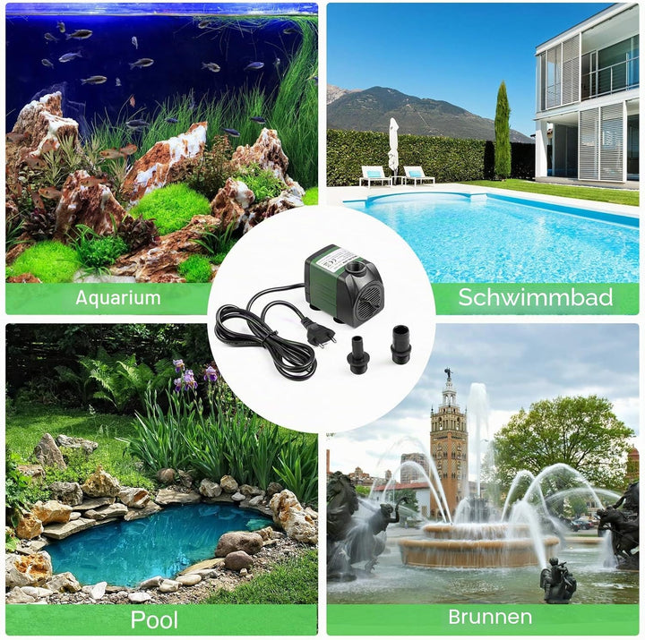 SOUSLOW Water Pump Submersible Pump 25W 1500L/H AC220-240V with 2 Nozzles for Aquarium Pond Fountain