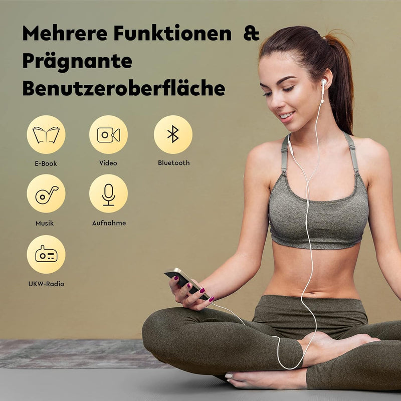 AGPTEK MP3 Player Bluetooth 5.3, 32GB HiFi Sound Musikplayer mit 2,4 Zoll TFT Farbbildschirm, Kopfhö