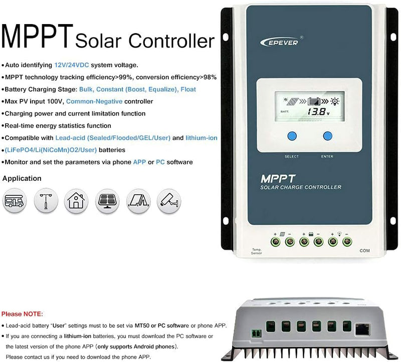 EPEVER Tracer 3210 AN MPPT Solar Laderegler 12V 24V DC Automatische Identifizierung mit LCD-Display