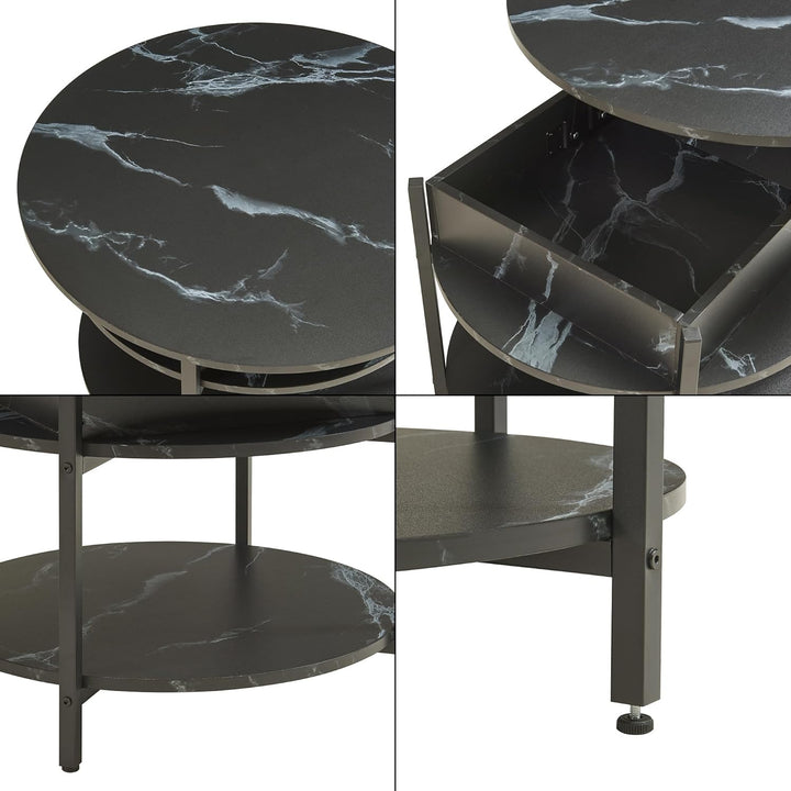 [en.casa] Couchtisch mit Hebeplatte rund Kandas Wohnzimmertisch mit Stauraum Ø70 x 49 cm Kleiner Tis