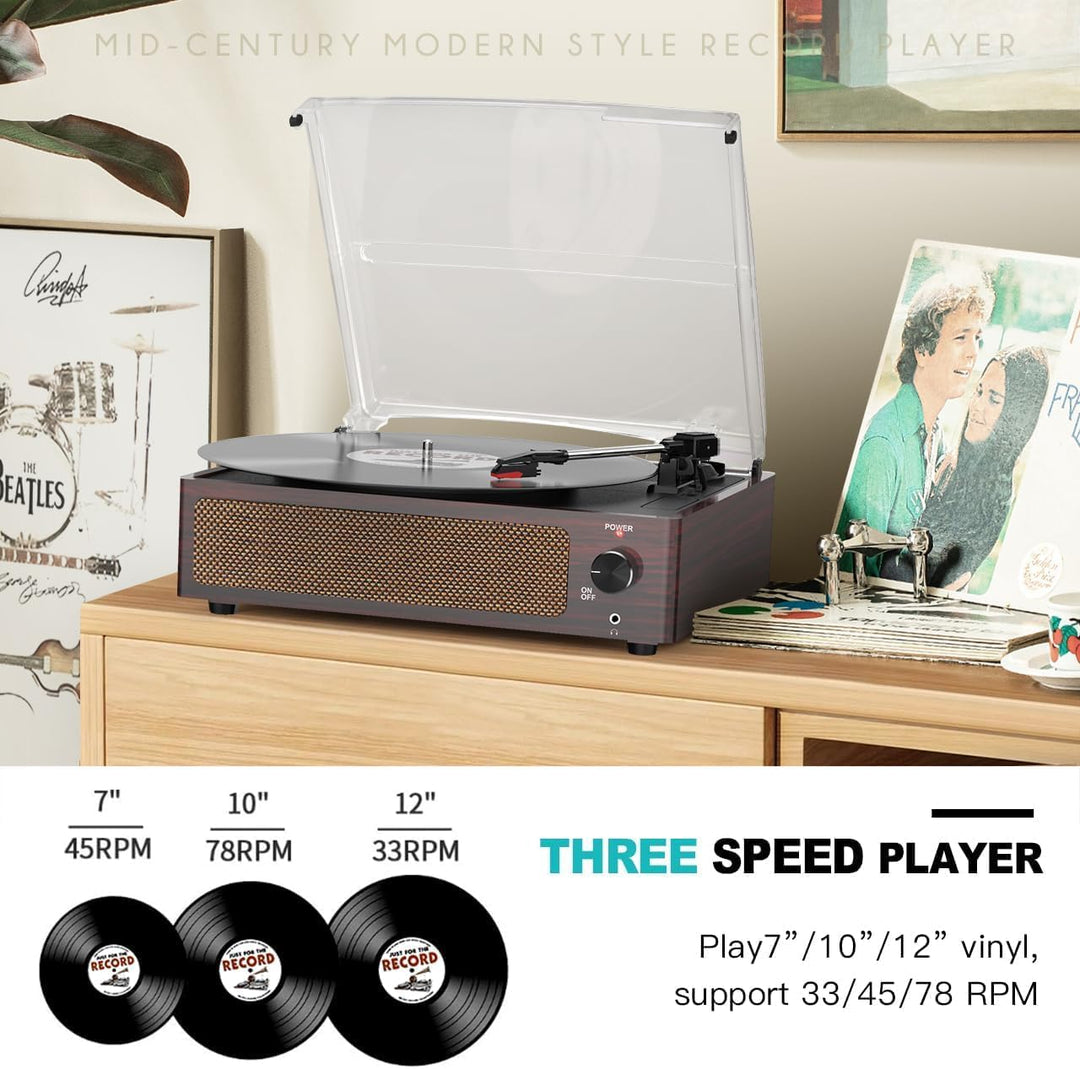 Trynnay Plattenspieler mit Lautsprecher Vinyl Schallplattenspieler Wireless LP Phonograph mit Eingeb