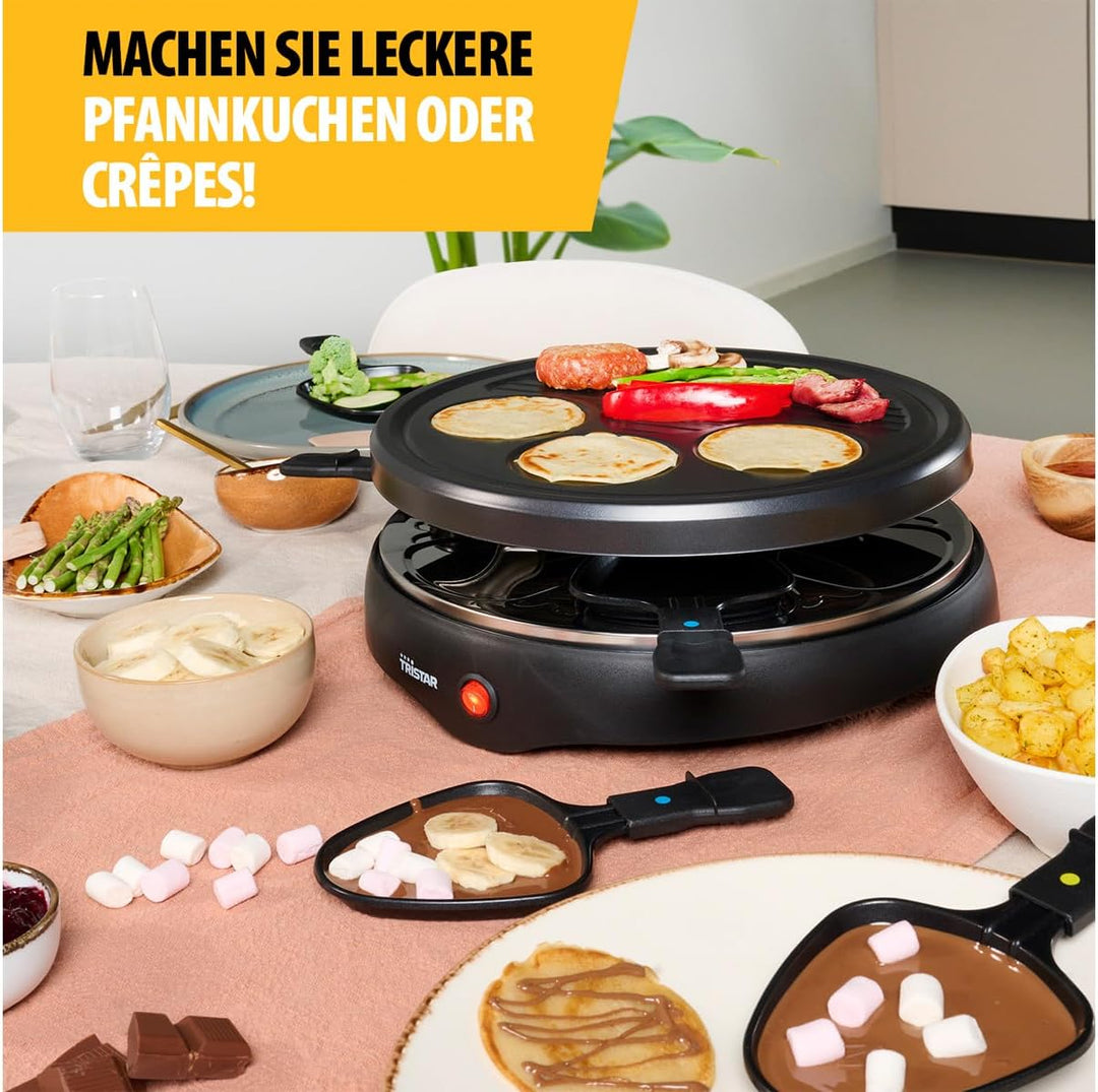 Raclette & Grill Set mit integrierter Crêpefläche, geeignet für 6 Personen inklusive Teppan Gabeln,
