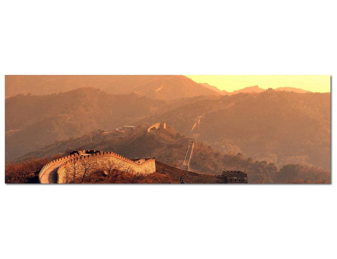 Paul Sinus Art Panoramabild auf Leinwand und Keilrahmen 120x40cm China Mauer Berge Sonnenaufgang Nat