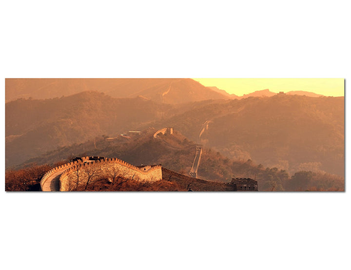 Paul Sinus Art Panoramabild auf Leinwand und Keilrahmen 120x40cm China Mauer Berge Sonnenaufgang Nat