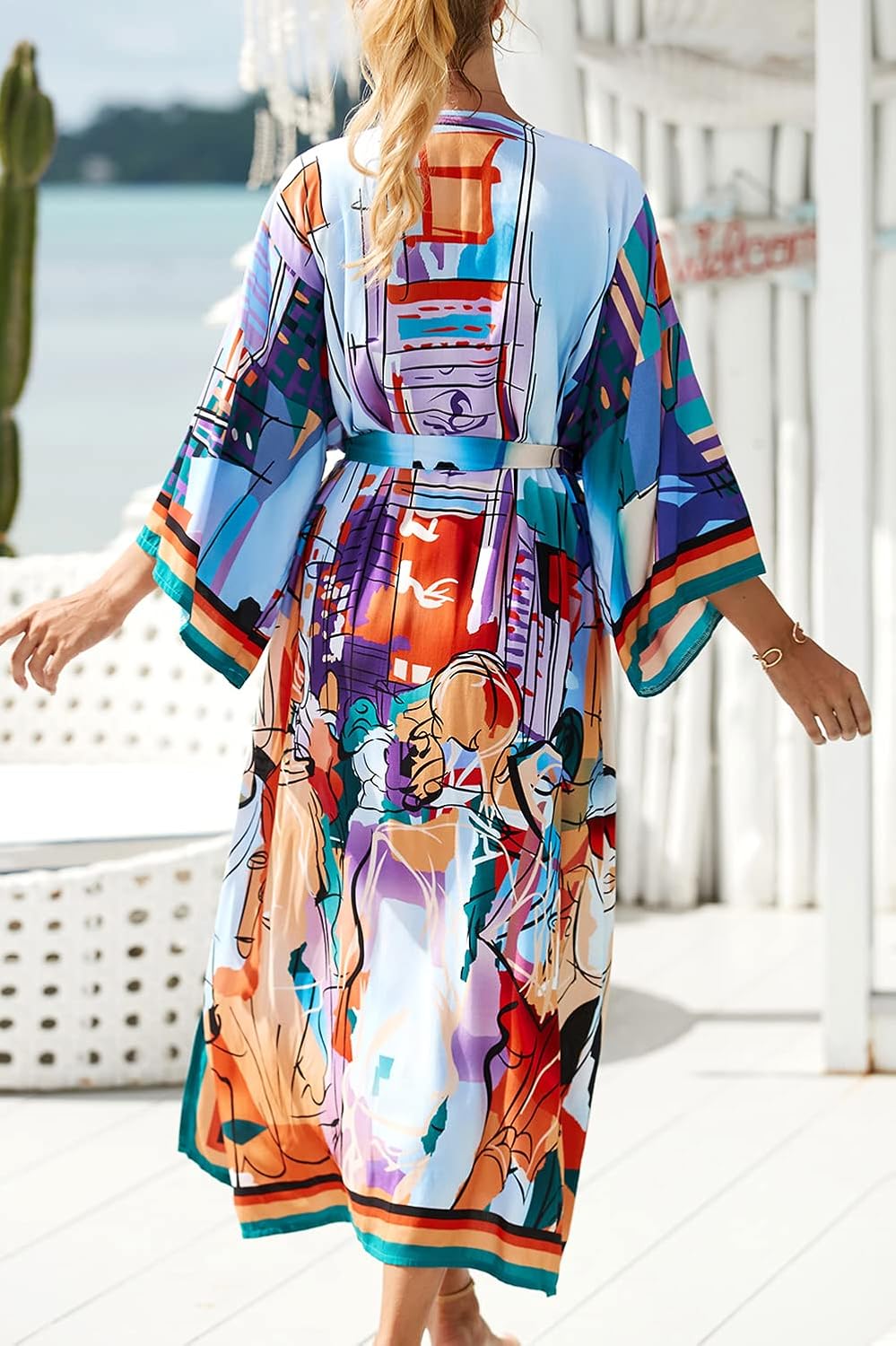 YouKD Frauen Sommer Langer Kaftan Maxi Böhmisches Kleid Strand Vertuschungsrobe Geräumiger Kimono Ei