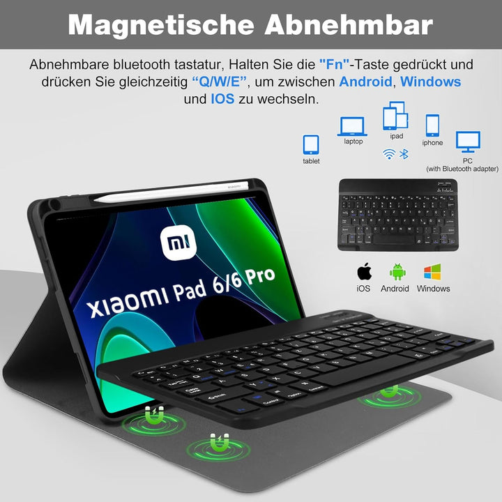 AGARELE Tastatur Hülle für Xiaomi Pad 6 11 Zoll 2023 [QWERTZ Deutsch Tastatur], Slim Schutzhülle Tas