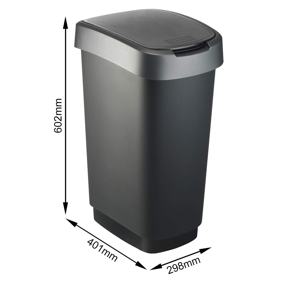 Rotho Twist Mülleimer 50l mit Deckel, als Schwing oder Klappdeckel nutzbar, Kunststoff (PP) BPA-frei