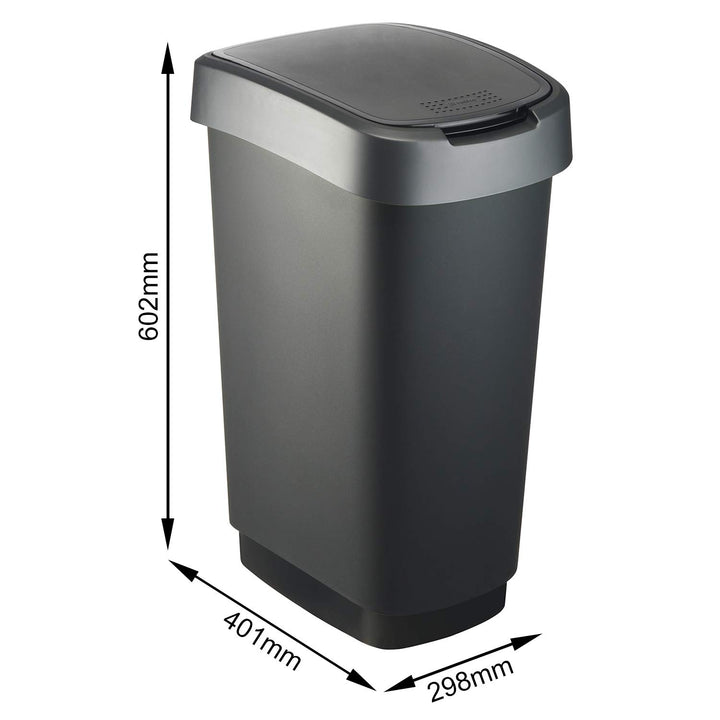 Rotho Twist Mülleimer 50l mit Deckel, als Schwing oder Klappdeckel nutzbar, Kunststoff (PP) BPA-frei