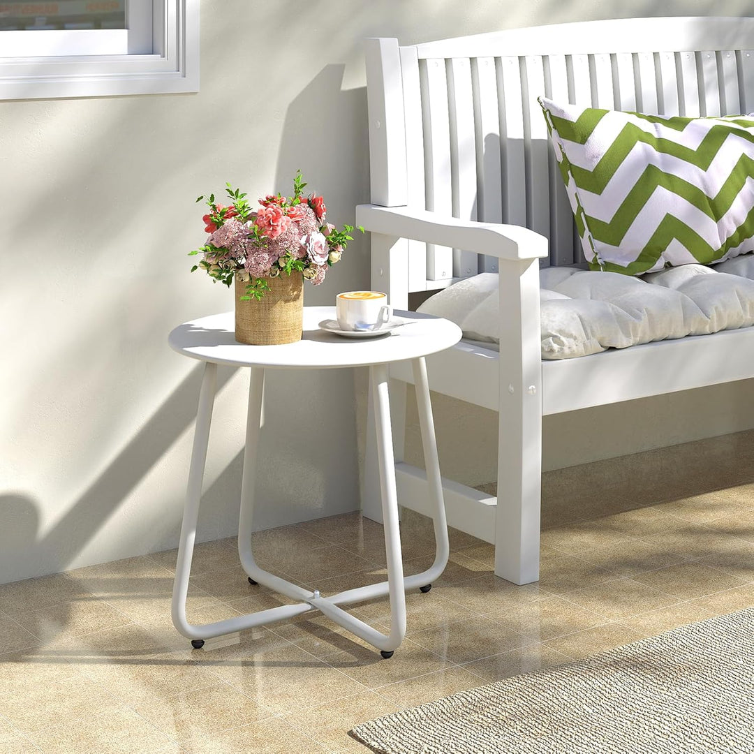 HollyHOME Beistelltisch Outdoor Balkontisch Klein Gartentisch Rund Beistelltisch Metall Wetterfest L