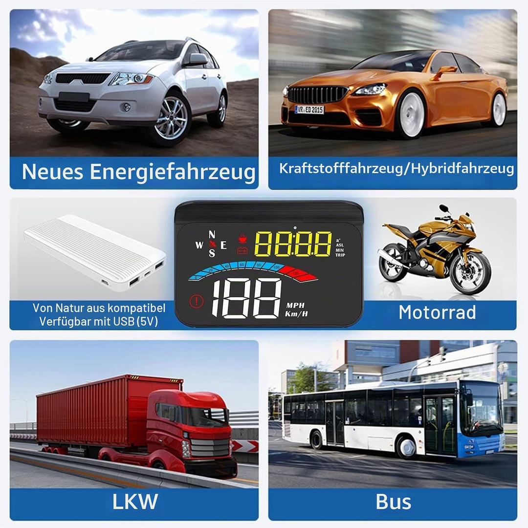 Head-Up-Display Auto, 3,5 Zoll GPS HUD für alle Autos und LKWs, Windschild-LED-Projektor, Reflexions