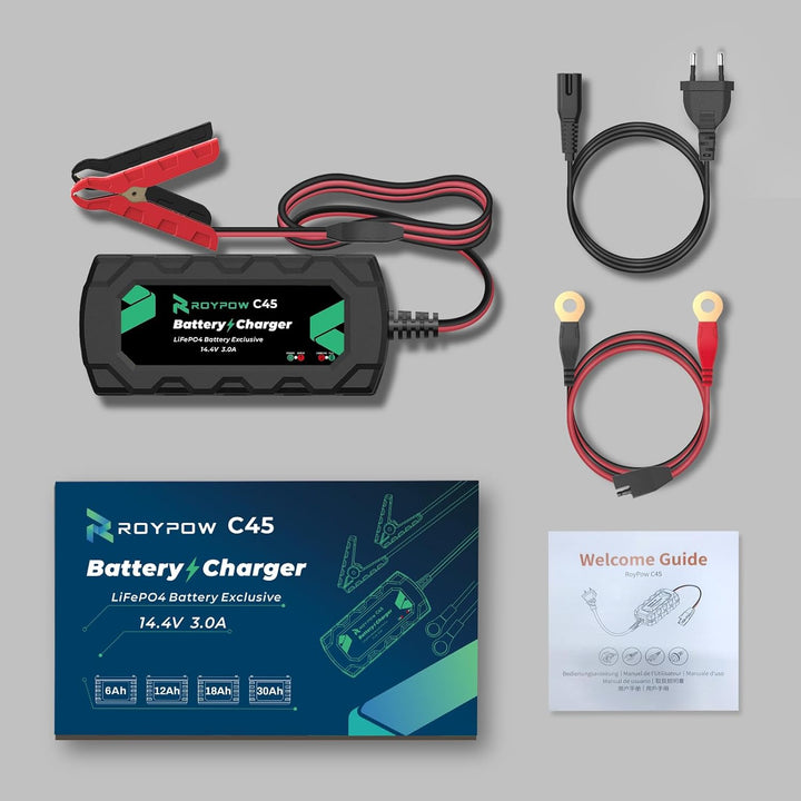 LiFePO4 Ladegerät 12V Lithium Batterieladegerät, RoyPow 3A Erhaltungsladegerät Batterie-Erhaltungsge